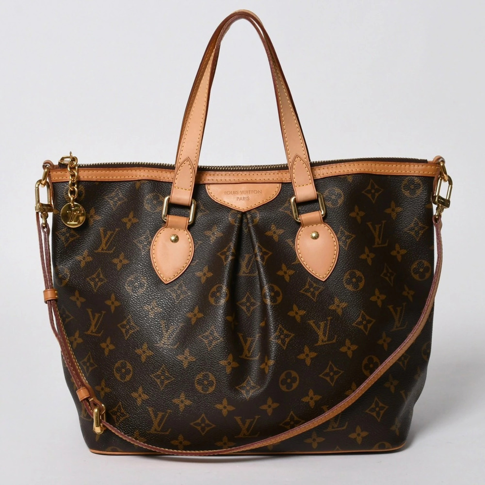 Louis Vuitton Palermo Top Handle Bag Monogram Leather Black Brown